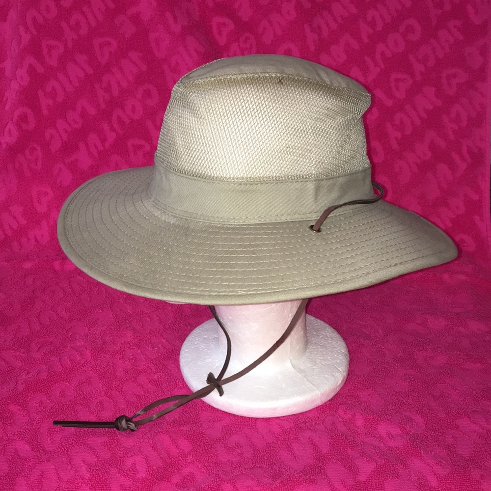 DPC Dorfman Pacific Co vented wide brim hat Small safari sun cap strap khaki